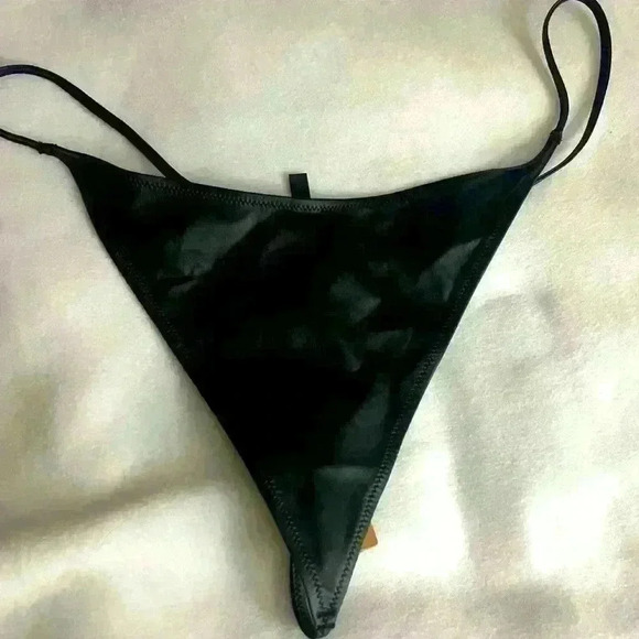 Skims Swim Micro String Thong Faux Leather Onyx 4X - Picture 1 of 6